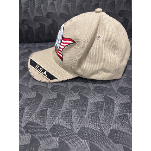 Eagle Embroidered Beige Baseball Cap U.S.A. Design Adjustable Strap NRA America - Picture 2 of 7